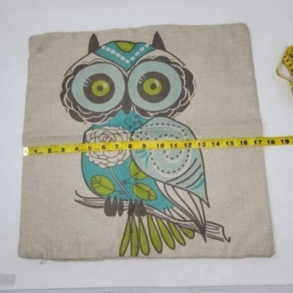 Perched Owl on Branch Pillowcase Accent Pillow Tan Blue Green
